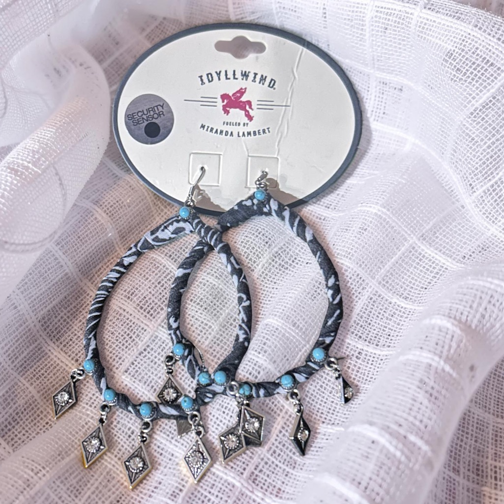 Idyllwind By Miranda Lambert Turquoise Hoop Earrings Metal Diamond Charms Nwt 18$